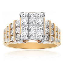 1.00 Carat Princess/Round Cut Diamond Square Cluster Ring 14K Two Tone Gold - £722.65 GBP