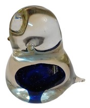 Vintage Blown Clear and Blue Glass Blob Bird Paperweight - $13.81
