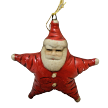 Vintage Ceramic Star Shaped Santa Claus Christmas Ornament Painted 3&quot; - £6.07 GBP