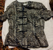 0015 Adrianna Papell Shirt Size 6 Womens Silk Animal Print Oriental Style Top - £21.33 GBP