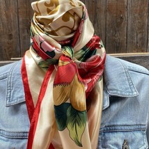 Red Green Gold Floral Printed Western Southwestern Wild Rag Scarf Accent - £19.41 GBP
