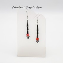 Silver Cone Earrings, Sterling Silver Headpins, Red Faceted Beads hand made - £12.05 GBP