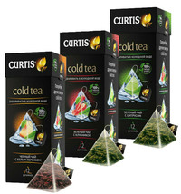 Curtis Cold Tea Green &amp; Blacktea With Strawberry Peach 3 Boxes X 12 Pyramids ЧАЙ - £14.06 GBP