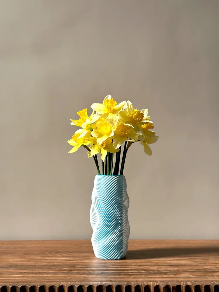 Blue 3D-Printed Vase with Inner Water Tube – 18 cm Modern Flower Vase - $49.99