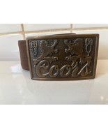 Vintage leather belt w/Coors Beer Brass Belt Buckle Trucker 70-80s Adver... - $464.06 MXN