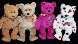 Ty Beanie Baby Bears Curly Glory Plush Stuffed Signature Millenium Lot of 4 1999 - £12.17 GBP