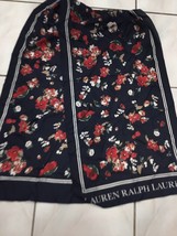 NEW LAUREN RALPH LAUREN  SILK  NAVY BLUE  PINK FLORAL OBLONG  SCARF - £38.67 GBP