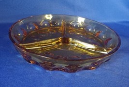 Vintage Amber Indiana Glass Divided 3 Section Relish Dish Thumbprint Round - $21.41
