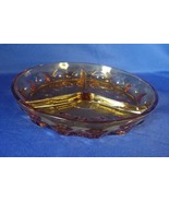 Vintage Amber Indiana Glass Divided 3 Section Relish Dish Thumbprint Round - £16.80 GBP