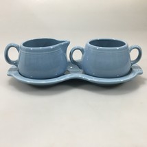 Fiesta Ware Periwinkle Blue Creamer Open Sugar Bowl on Tray Homer Laughlin HLC - £34.94 GBP