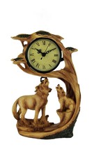 Scratch &amp; Dent Wolf Family Safari Carved Wood Look Clock Figurine - $29.69