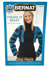 Bernat Stripe it Right Pattern Booklet Crochet & Knitting Sweaters Scarf Hats - $9.97