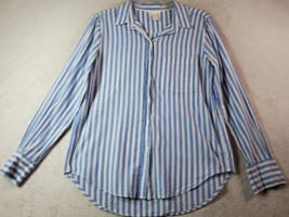 H&amp;M Shirt Womens Size 4 Blue Striped Cotton Long Sleeve Collared Button Down - £6.81 GBP