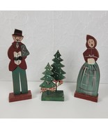 VINTAGE Wooden Christmas Carolers Red Green Hand Painted Folk Art Decor ... - $25.83