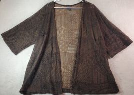 Additions By Chico&#39;s Cardigan Sweater Womens Size 3 Black Gold Eyelet Open Front - £14.36 GBP