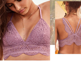 Victoria&#39;s Secret Long Line Bralette Strappy Lace light bra crop tank crochet - $19.99