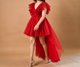 Organza Classy Puff Sleeves Babydoll Dress/Birthday dress/Women&#39;s Party ... - $199.00