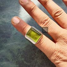 Men&#39;s Peridot Quartz Ring, 925 Sterling Silver, Statement Ring, Signet Ring, Aug - £67.93 GBP