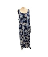 Robbie Bee Dress 3X Blue Textured Floral Paisley Jersey Knit Maxi Waist Tie - $46.65 CAD