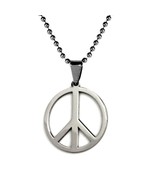 PEACE SYMBOL NECKLACE Round Sign Stainless Steel Metal Pendant Ball Chai... - €6,97 EUR