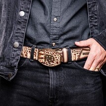 Marco Di Milano Caiman & Calfskin Western Texas Belt Stone Orix image 10