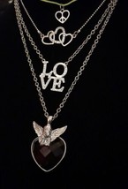 AERO Heart Mixed Style Necklace  Silvertone Cupid LoVE Peace Heart Valentine 4pc - £15.62 GBP
