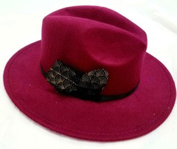 Wine Red Burgundy Hat. Men women Wide Brim Fedoras Felt Hat - $26.96