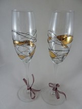 Romanian Milano Mosaic Stained Glass Hand-blown Crystal Flutes set of two (2) - $34.65