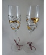 Romanian Milano Mosaic Stained Glass Hand-blown Crystal Flutes set of tw... - $47.48 CAD