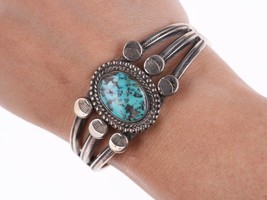 6 3/8&quot;  40&#39;s-50&#39;s Navajo Stamped silver bracelet with turquoise - £356.51 GBP