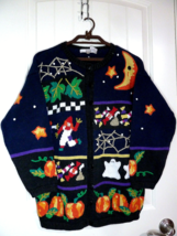Vintage knit halloween party sweater by ZERO IN ghost stars pumpkin Cotton - £19.46 GBP