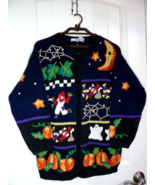 Vintage knit halloween party sweater by ZERO IN ghost stars pumpkin Cotton - £19.48 GBP