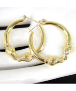 14k Yellow Gold Beautiful Rams Head Ram Hoop Earrings Large 1.5&quot; 3.59 Grams - $528.04 CAD