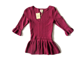 NWT Torn by Ronny Kobo KIMBERLY in Mauve Pointelle Textured Knit Peplum ... - $44.00