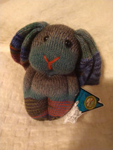 Knitted Handmade Scrappy Stuffed Animal &quot;Sock&quot; Bunny Rabbit Wool Blend - £25.56 GBP