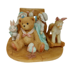 Cherished Teddies Christopher Bear with Toy Friends 1991 Rocking Horse &amp; Rabbit - £9.74 GBP