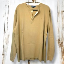 Polo Ralph Lauren Mens Beige Long Sleeve Henley Shirt XXL Cotton Casual Top - £22.26 GBP