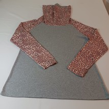 Qearal Women&#39;s Gray &amp; Brown Leopard Print Turtleneck Collar Sleeve Sweat... - $10.39
