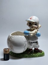Vintage Lefton Baseball Boy Planter With Cap Big Eyes And Freckles - $18.68