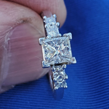 Earth mined Diamond Princess cut Engagement Ring Platinum Deco Geometric Style - £4,301.64 GBP