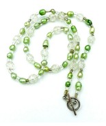 Lime Green Cultured Freshwater Pearl Crackle Glass Bead Necklace 22&quot; - $27.16 CAD
