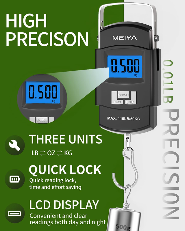 MEIYA Fish Scale 110Lb/50Kg Digital Fishing Scale with Backlit LCD, Portable Han Item image 4