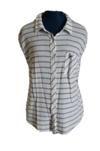 Merona Women&#39;s Blue/White Striped Sleeveless Button Up Blouse ~L~ - £6.86 GBP
