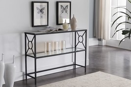 Loyd Texture Black Metal Entryway Console Sofa Table By Kings Brand With Glass - £120.38 GBP