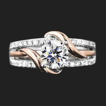 Unique Two tone Design Solitaire Simulant twisted in 925 Silver Engagement ring - £80.38 GBP