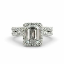 Emerald Cut 2.85Ct Simulated Diamond Engagement Ring Set 14k White Gold Size 5 - £243.47 GBP