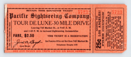 1920s Ticket Pacific Sightseeing Company San Francisco 30 Mile Tour De Luxe K13 - £20.47 GBP