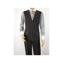Men Denim Suit Royal Diamond 3 Piece vested Wide Leg Pleated Pants Den2 black image 3