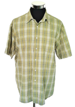 Covington Button Front Shirt Men&#39;s Size X-Large Cotton Olive Green Blue Plaid - £11.68 GBP
