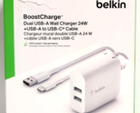Belkin Boost Up Charge 24W Dual USB-A Port Wall Charger USB-A To USB-C C... - $11.64